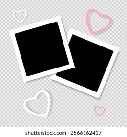 Set of photo frame mockup  scrapbook realistic with shadows and hearts on background for Valentine's Day. 14 February vector illustration