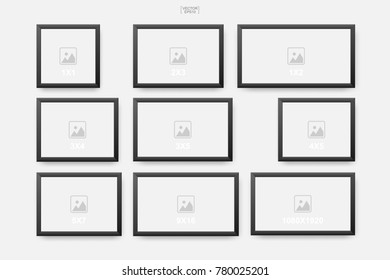 Set of photo frame or picture frame. Object background for interior design and decoration. Vector illustration.