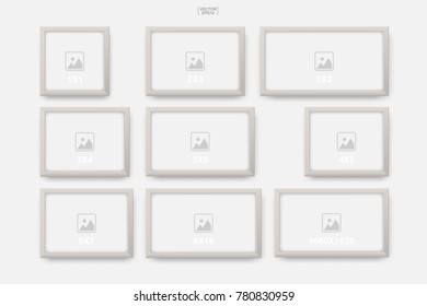 Set of photo frame or picture frame. Object background for interior design and decoration. Vector illustration.