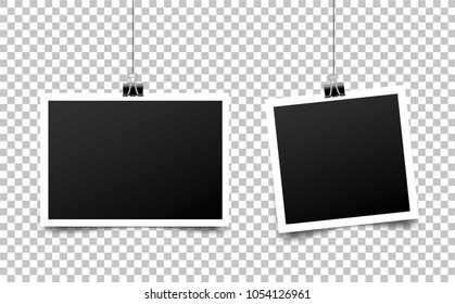 Set of photo frame. Retro Photo Frame Template for your photos. White plastic border on a transparent background. - stock vector.