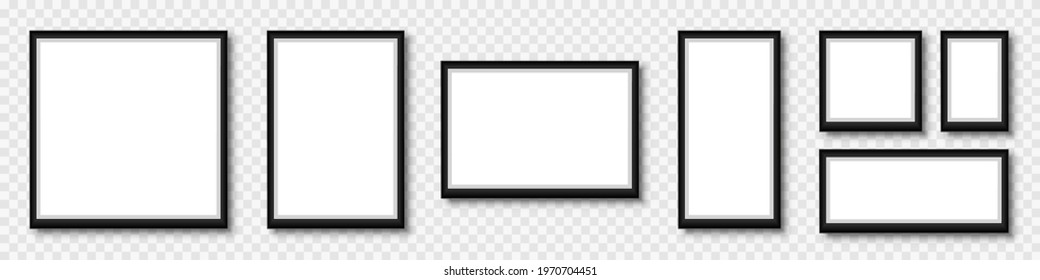Set photo frame, frame with shadow on transparent background, picture frames in different forms - stock vector