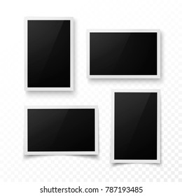 Set of photo frame with shadow. Realistic photo, image or pictere border template. Photography blank. Vector illustration isolated on transparent background