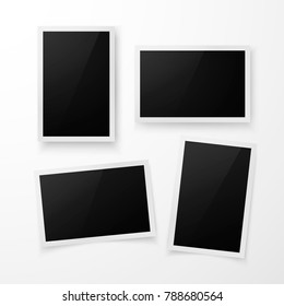 Set of photo frame with shadow. Realistic photo border template. Vector illustration isolated on white background