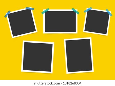 Set of photo Frame. Template for your photos isolated on yellow background. Vector illustration.