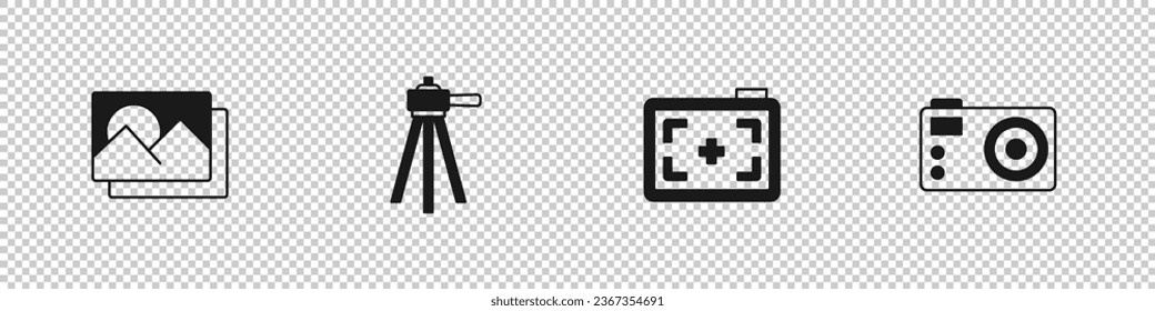 Set Photo frame, Tripod, camera and  icon. Vector