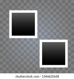 Set of photo frames. Blank photo frame set hanging on a clip. Retro realistic vector photo frame placed on transparent background.