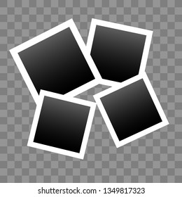 Set of photo frames. Blank photo frame set hanging on a clip. Retro realistic vector photo frame placed on transparent background.