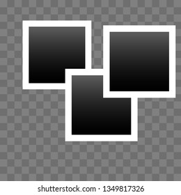 Set of photo frames. Blank photo frame set hanging on a clip. Retro realistic vector photo frame placed on transparent background.