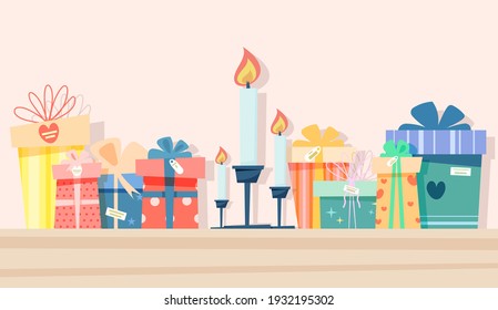 set of photo frames. candles. vector illustration in flat style