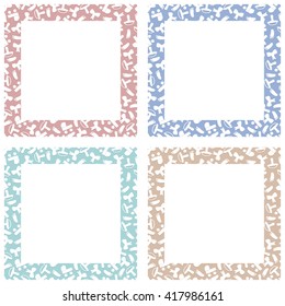 set of  photo frames with carriage, nipple, bow and foot print, 
  baby shower invitation