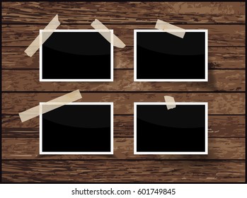 Set of photo frames isolated on wooden background, vector