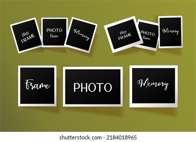 Set of photo frames on a beautiful background with a shadow. Lots of photo frames with an empty box to insert. Photos on the wall. Realistic photo frames. Vector illustration. Memories with love...