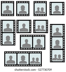 set of photo frames picture slide avatar woman and man on the slide of the negative film, the family concept, vector illustration template for photo frames