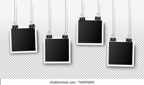 Set Of Photo Frames. Realistic Detailed Photo Icon Design Template. Vector Isolated On Transparent Background