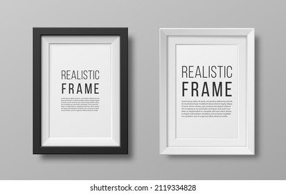 A set of photo frames. Realistic square black and white frames, vector set. Blank space for picture, painting, card or photo.