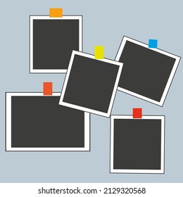 Set of photo frames with scotch tape. Retro artistic design. Vector illustration