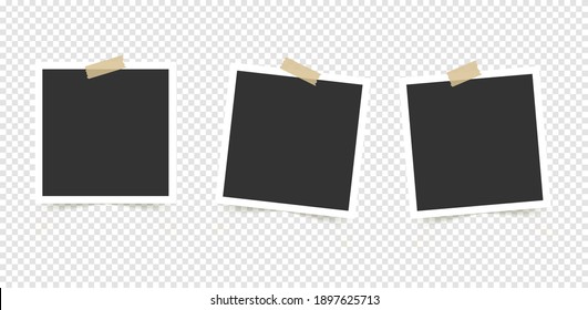 Set of photo Frames. Template for your photos isolated on transparent background. Vector illustration.