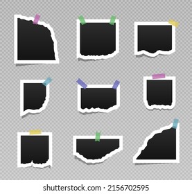 Set of photo frames with torn paper on sticky tape. Blank space for picture, painting, card or photo.