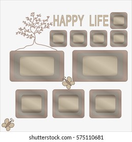 Set Photo frames with the words Happy life 