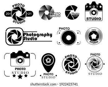 Set of photo logos, isolated on white background. Modern style logo designs. Photography logo templates. Vector illustration