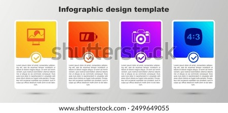 Set Photo retouching, Battery for camera,  and frame 4. Business infographic template. Vector