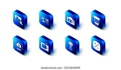 Set Photo retouching, camera, Camera photo lens, Exposure compensation, Graphic tablet,  and  icon. Vector