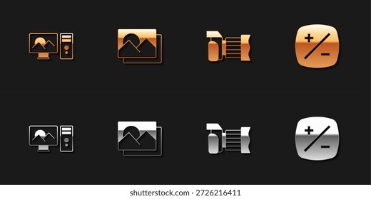 Ajuste el retoque de fotos, el marco, la cámara y el icono de compensación de exposición. Vector