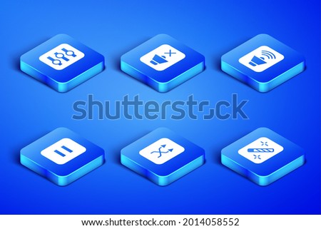 Set Photo retouching, Sound mixer controller, Arrow shuffle, Pause button, Speaker mute and volume icon. Vector