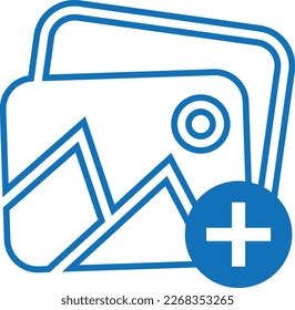 Set of photo series icon, media files icon blue vector