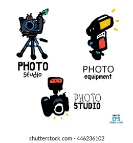 Set of photo studio equipment vector illustration