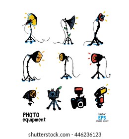 Set of photo studio equipment vector illustration