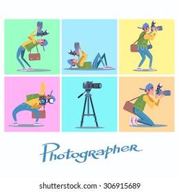 Set photographer camera reporter blogger journalist paparazzi. People traveler