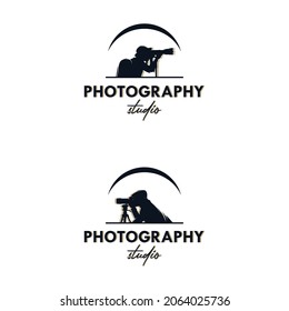 Set of Photographer retro logo design, cameraman symbol