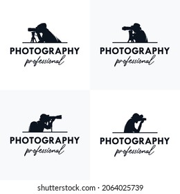 Set of Photographer retro logo design, cameraman symbol