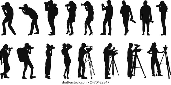 set of photographers, videographers silhouette, vector