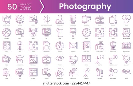 Set of photography icons. Gradient style icon bundle. Vector Illustration