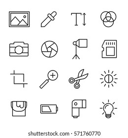 Set of photography icons in modern thin line style. High quality black outline camera symbols for web site design and mobile apps. Simple photography pictograms on a white background.