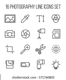 Set of photography icons in modern thin line style. High quality black outline camera symbols for web site design and mobile apps. Simple photography pictograms on a white background.