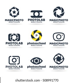 Set of photography logo design elements. Vector logos, logotypes, identity, labels, badges and other branding objects for your business. Photo camera vector illustration (12)