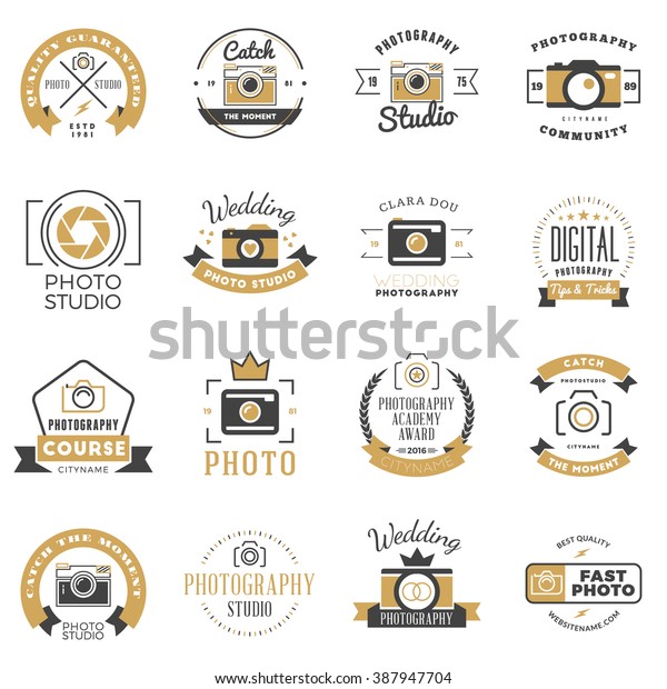 Fotograf Logo Tasarim Sablonlari Seti Fotografcilik Stok Vektor Telifsiz 387947704