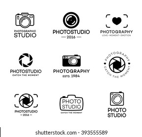Set of photography and photo studio logo black color. Vector design elements, business signs, logos, identity, labels, badges and other branding objects for your business. Vector illustration
