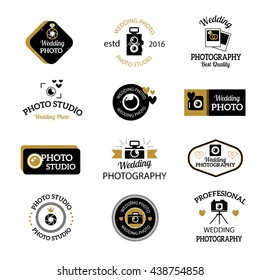 Set of photography and photo studio logo black colour