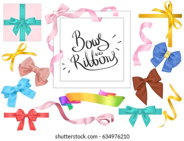 A set of photo-realistic bows and ribbons. Vector.
