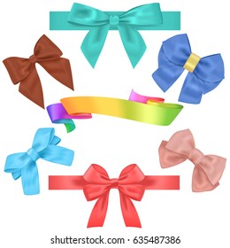 A set of photorealistic bows and ribbons. Vector. Easy to use