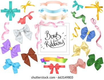 A set of photorealistic bows and ribbons. Vector.