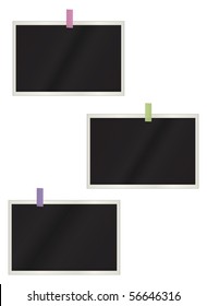 Set of the photos hanging on a white background. Vector