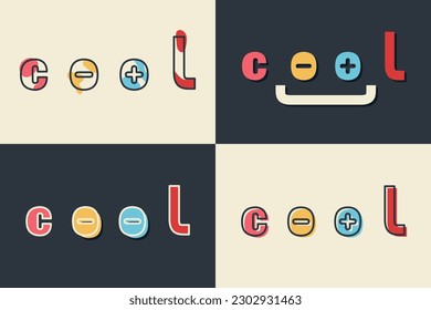 Set of Phrase Cool with bright colored letters. Slogan handwritten by creative minimalist font. Modern trendy text.Vector illustration for print, textile, sweatshirt, t-shirt, bags, logo