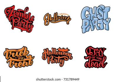 Set with phrase for Halloween, vector lettering. Holiday calligraphy for banner, poster, greeting card, party invitation. Vector illustration.