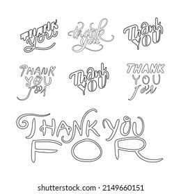 Set phrase Thank You doodle hand draw. Vector black lettering appreciation. Thank You card handwritten. 