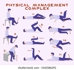 A set of physical exercises, a man goes in for sports. Vector illustration.